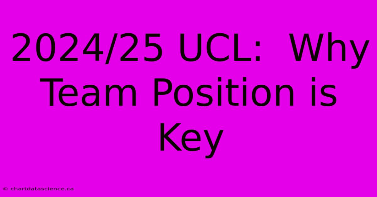 2024/25 UCL:  Why Team Position Is Key