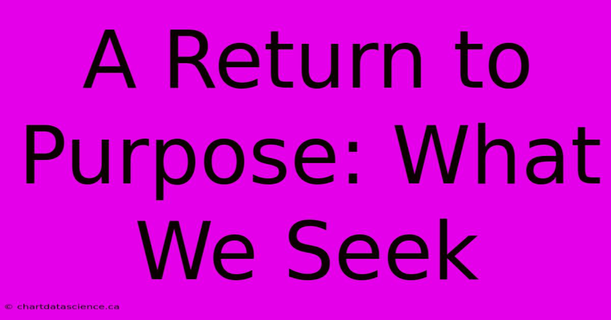 A Return To Purpose: What We Seek