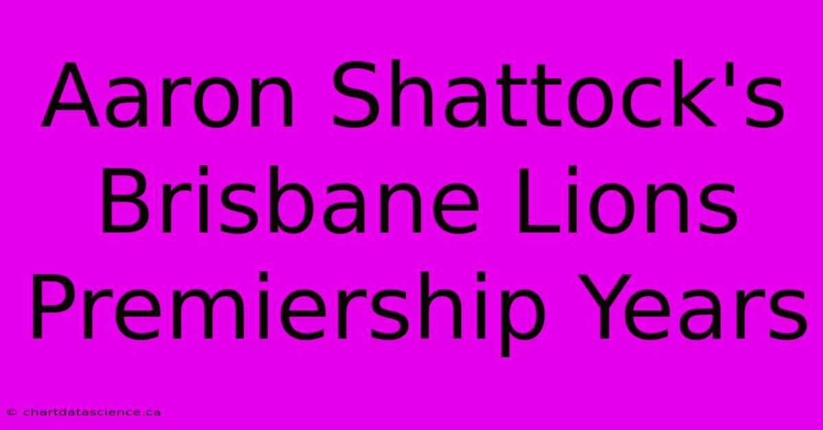 Aaron Shattock's Brisbane Lions Premiership Years