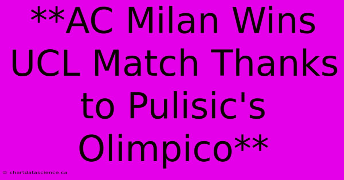 **AC Milan Wins UCL Match Thanks To Pulisic's Olimpico**