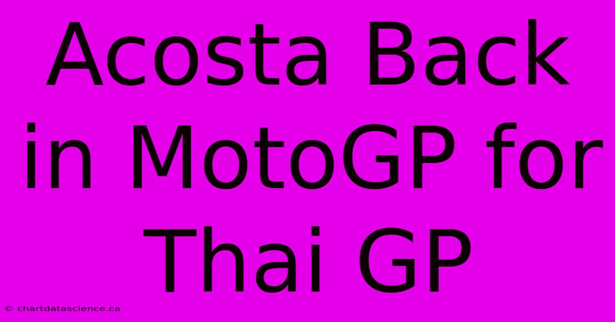 Acosta Back In MotoGP For Thai GP