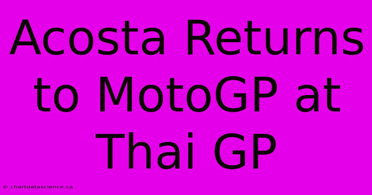 Acosta Returns To MotoGP At Thai GP