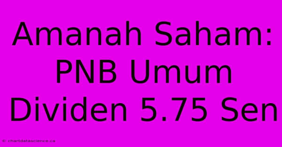 Amanah Saham: PNB Umum Dividen 5.75 Sen