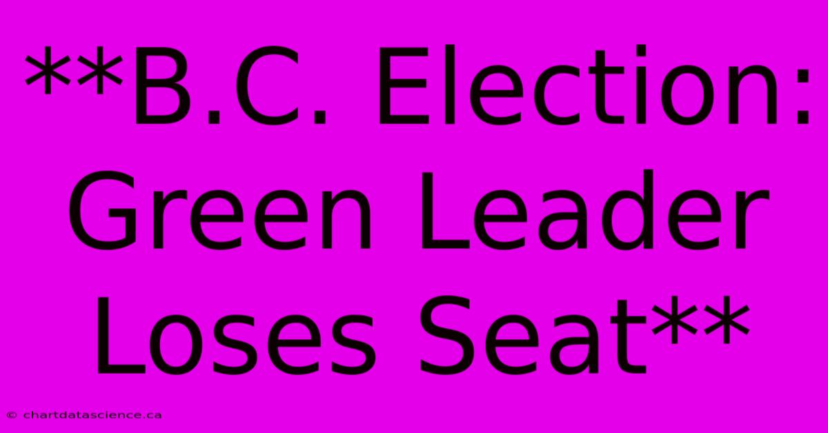 **B.C. Election: Green Leader Loses Seat**