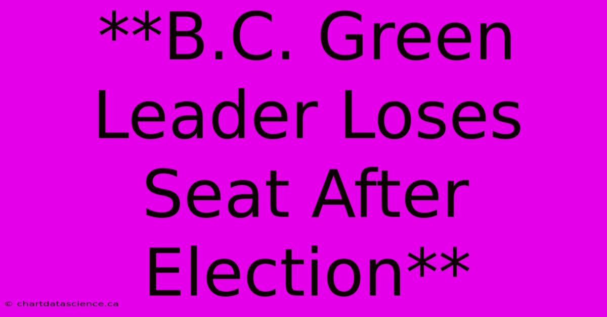 **B.C. Green Leader Loses Seat After Election**