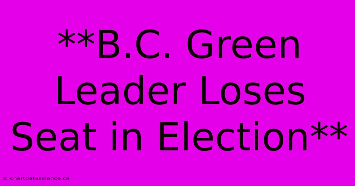 **B.C. Green Leader Loses Seat In Election**