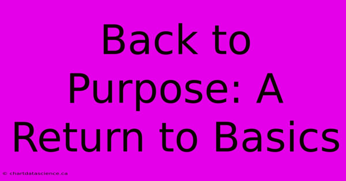 Back To Purpose: A Return To Basics 