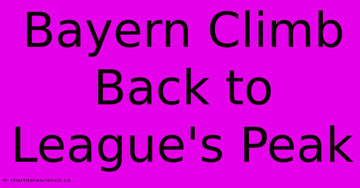 Bayern Climb Back To League's Peak