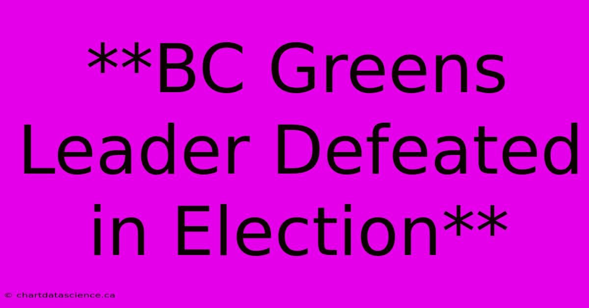 **BC Greens Leader Defeated In Election**