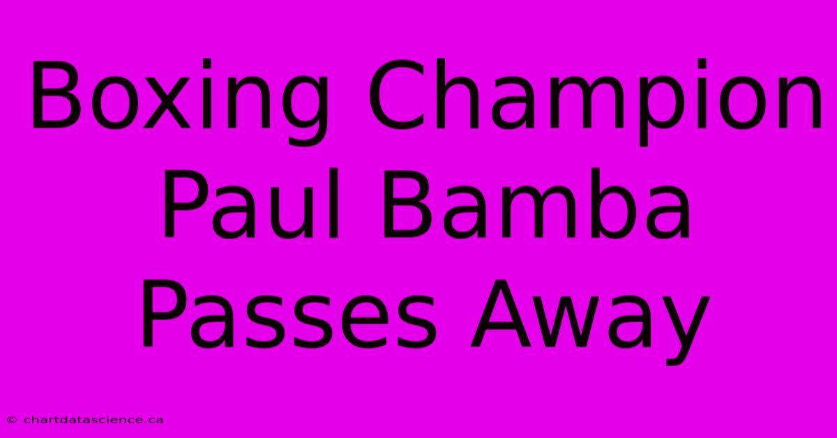 Boxing Champion Paul Bamba Passes Away