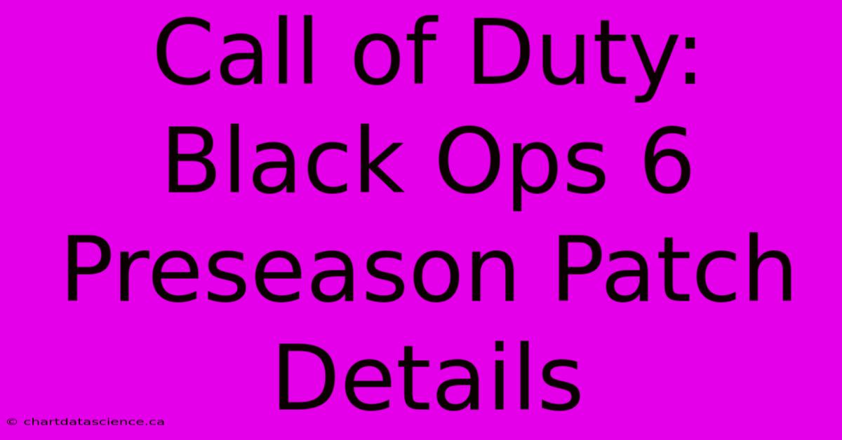 Call Of Duty: Black Ops 6 Preseason Patch Details