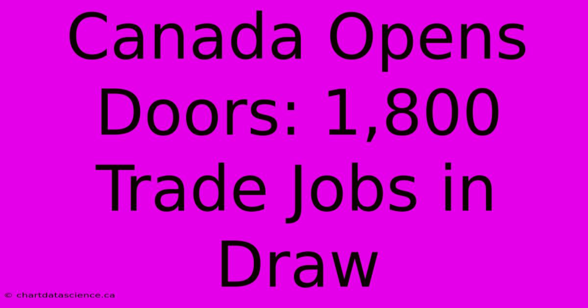 Canada Opens Doors: 1,800 Trade Jobs In Draw 