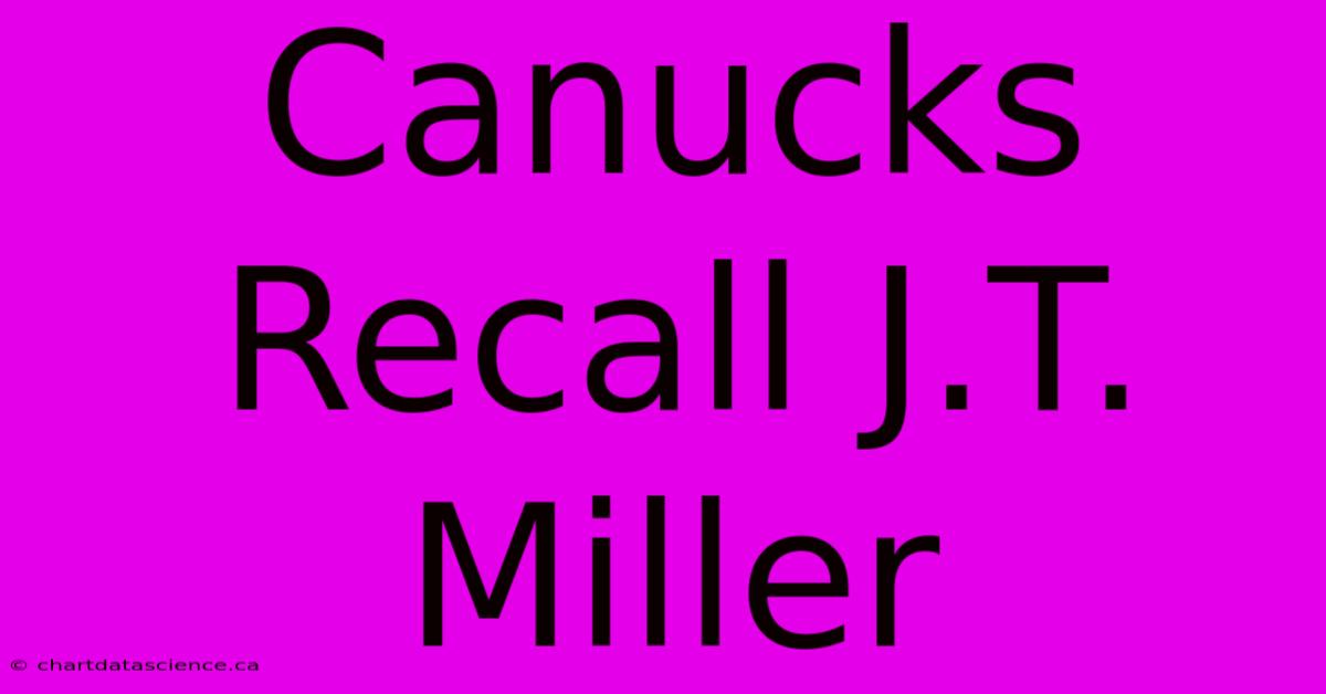 Canucks Recall J.T. Miller