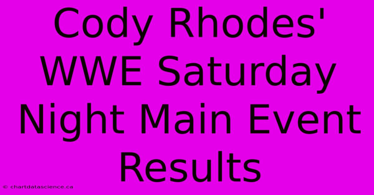 Cody Rhodes' WWE Saturday Night Main Event Results