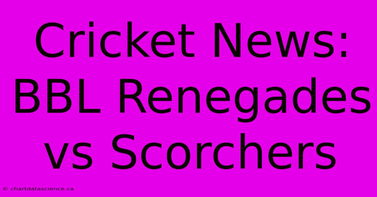 Cricket News: BBL Renegades Vs Scorchers