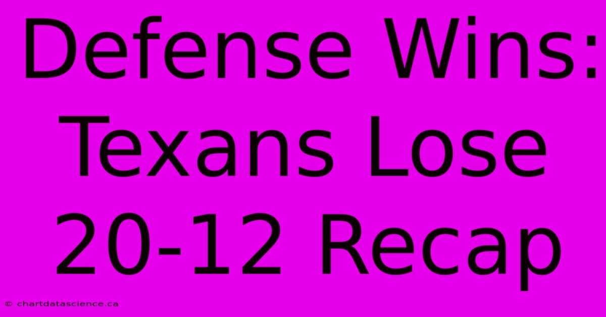 Defense Wins: Texans Lose 20-12 Recap