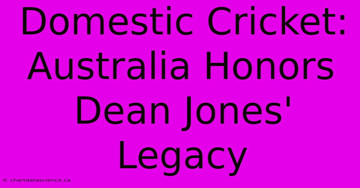 Domestic Cricket: Australia Honors Dean Jones' Legacy