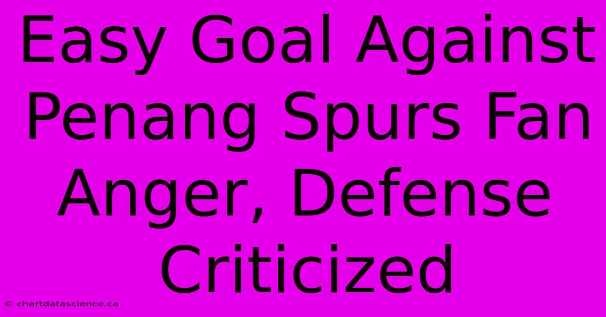 Easy Goal Against Penang Spurs Fan Anger, Defense Criticized