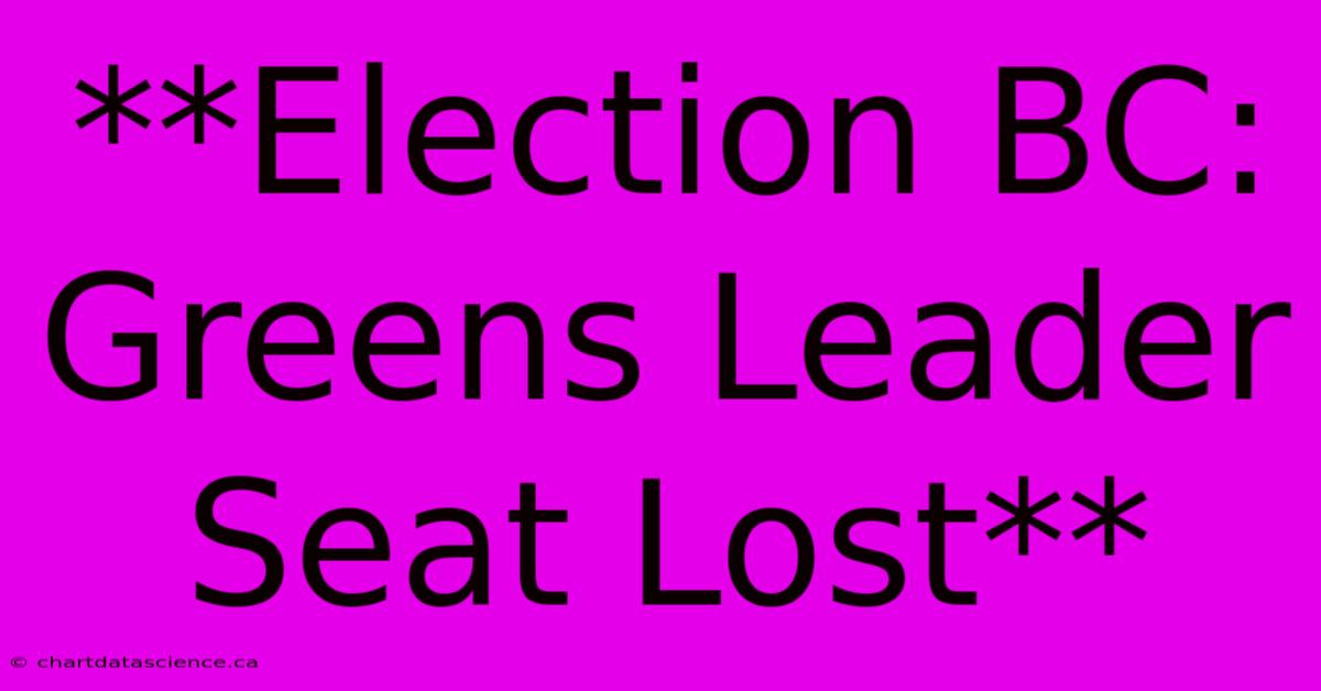 **Election BC: Greens Leader Seat Lost** 