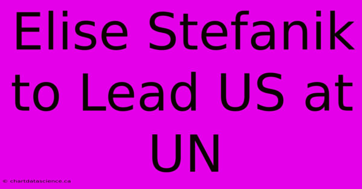 Elise Stefanik To Lead US At UN 