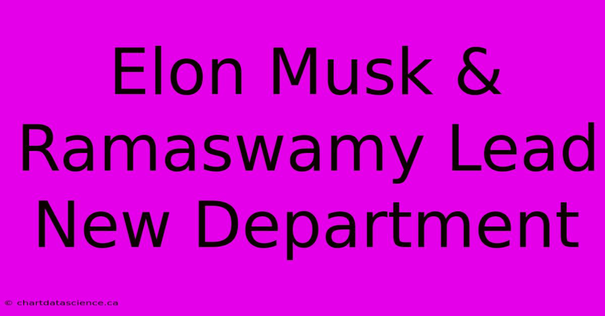 Elon Musk & Ramaswamy Lead New Department