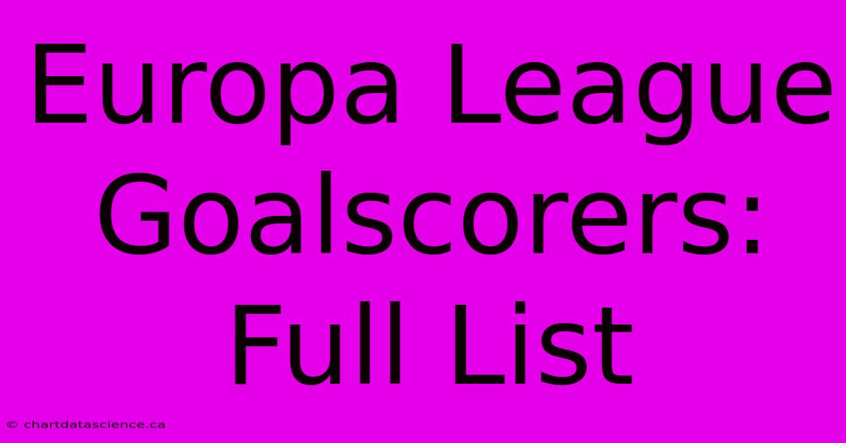 Europa League Goalscorers: Full List