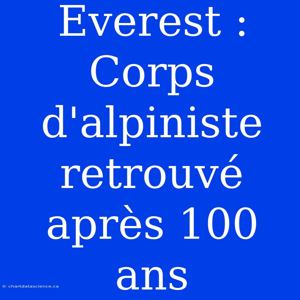 Everest : Corps D'alpiniste Retrouvé Après 100 Ans