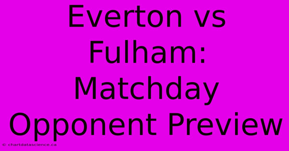 Everton Vs Fulham:  Matchday Opponent Preview 