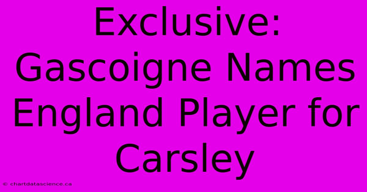 Exclusive: Gascoigne Names England Player For Carsley