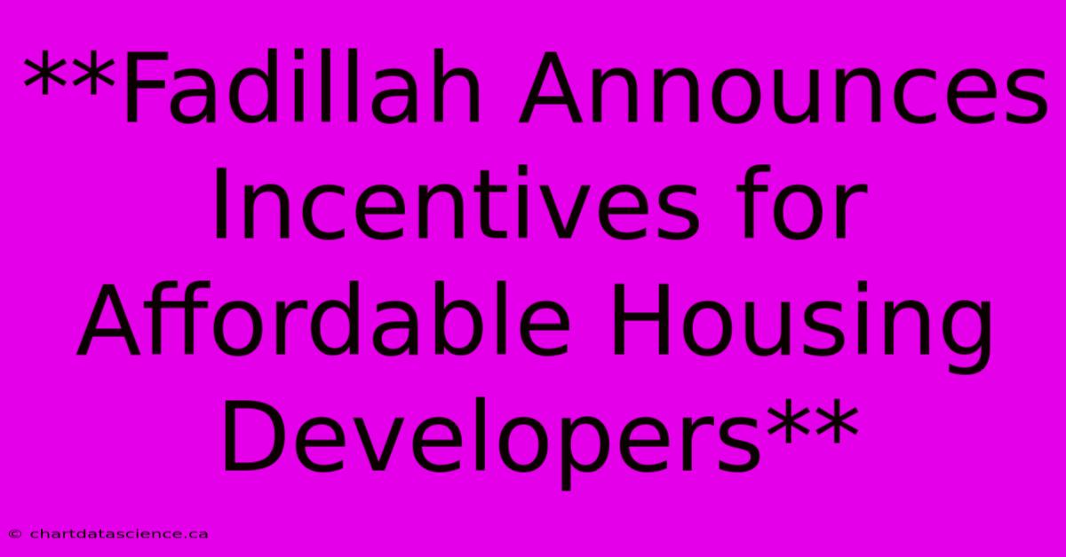 **Fadillah Announces Incentives For Affordable Housing Developers**