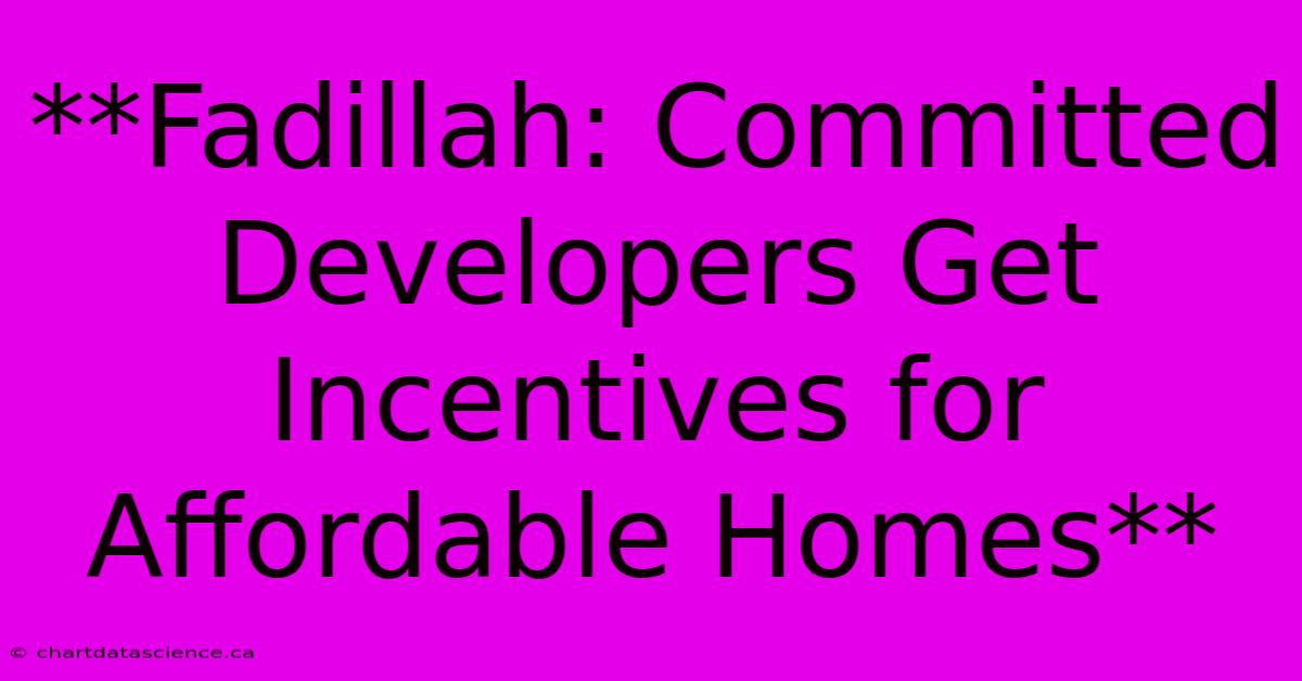 **Fadillah: Committed Developers Get Incentives For Affordable Homes**