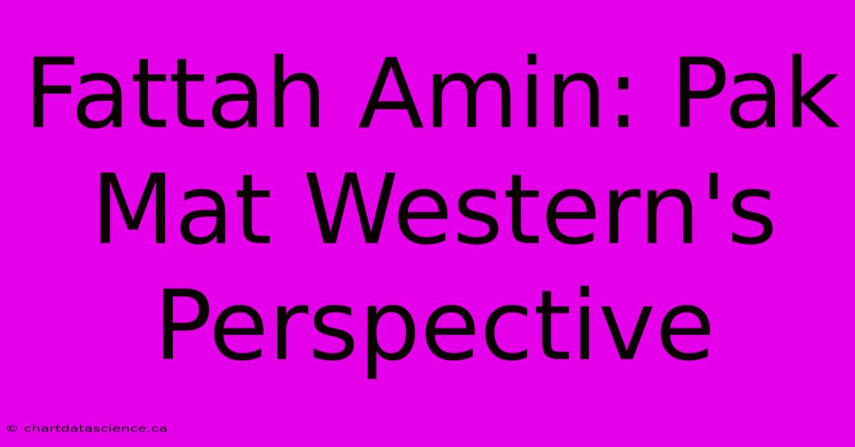 Fattah Amin: Pak Mat Western's Perspective