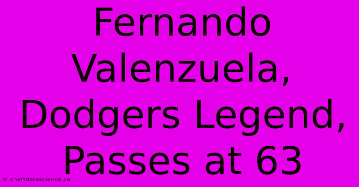 Fernando Valenzuela, Dodgers Legend, Passes At 63