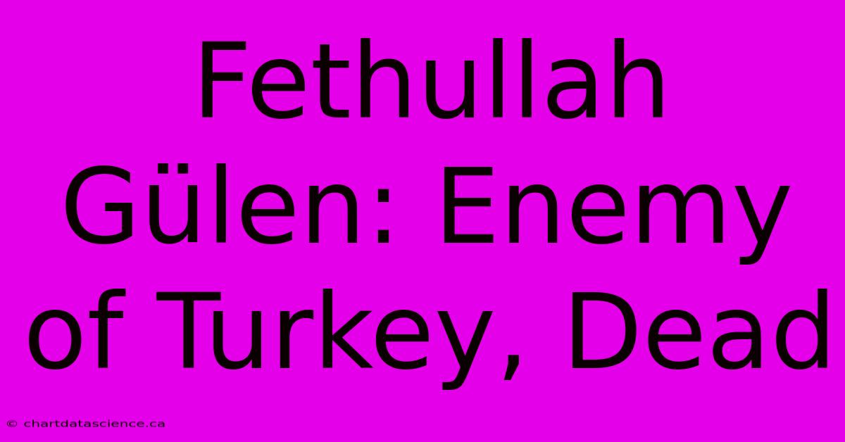 Fethullah Gülen: Enemy Of Turkey, Dead 