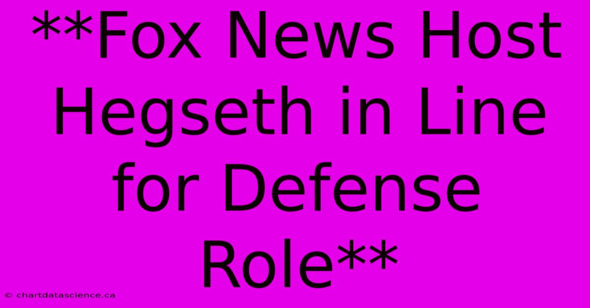 **Fox News Host Hegseth In Line For Defense Role** 