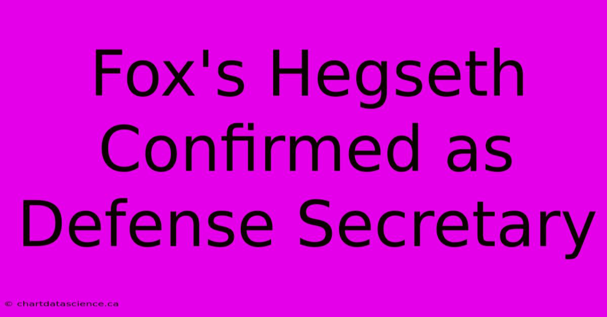 Fox's Hegseth Confirmed As Defense Secretary 