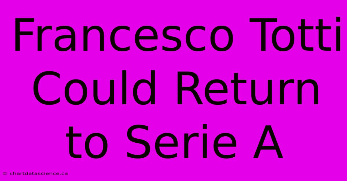 Francesco Totti Could Return To Serie A 