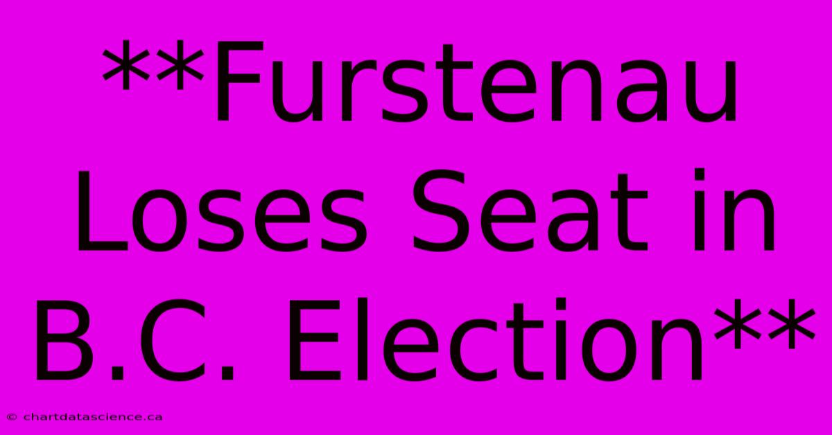 **Furstenau Loses Seat In B.C. Election**