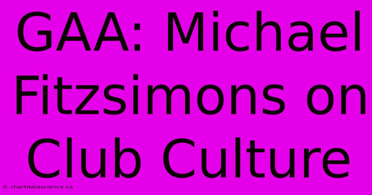 GAA: Michael Fitzsimons On Club Culture