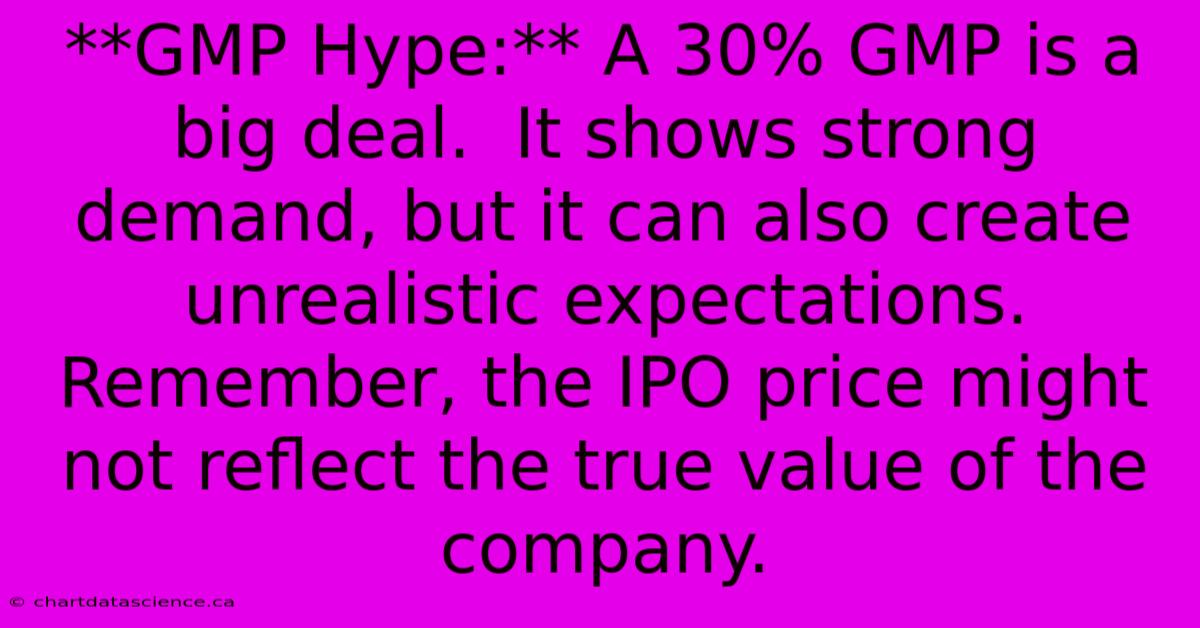 **GMP Hype:** A 30% GMP Is A Big Deal.  It Shows Strong Demand, But It Can Also Create Unrealistic Expectations.  Remember, The IPO Price Might Not Reflect The True Value Of The Company.