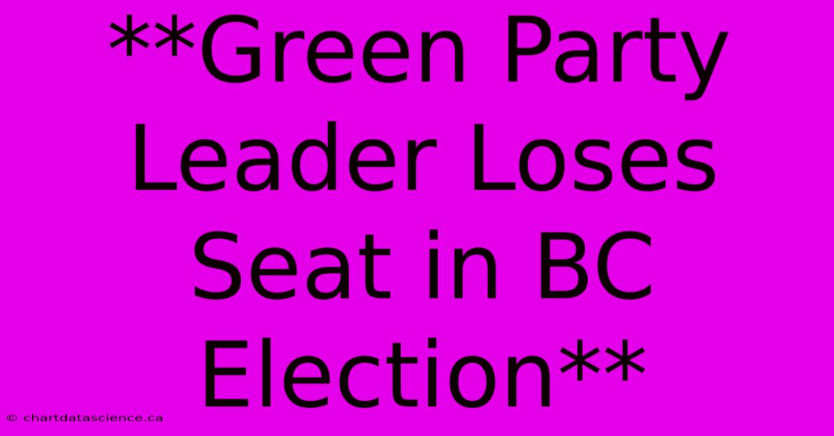 **Green Party Leader Loses Seat In BC Election**