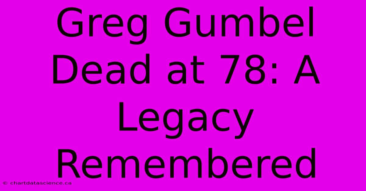 Greg Gumbel Dead At 78: A Legacy Remembered