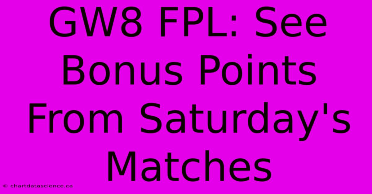 GW8 FPL: See Bonus Points From Saturday's Matches 