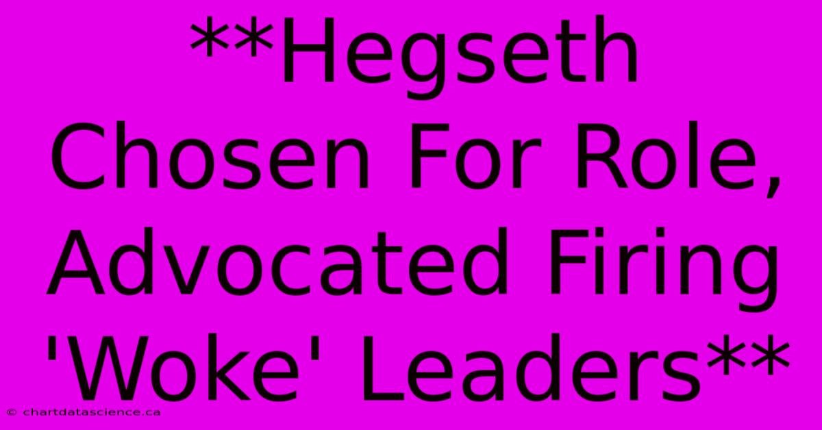 **Hegseth Chosen For Role, Advocated Firing 'Woke' Leaders**