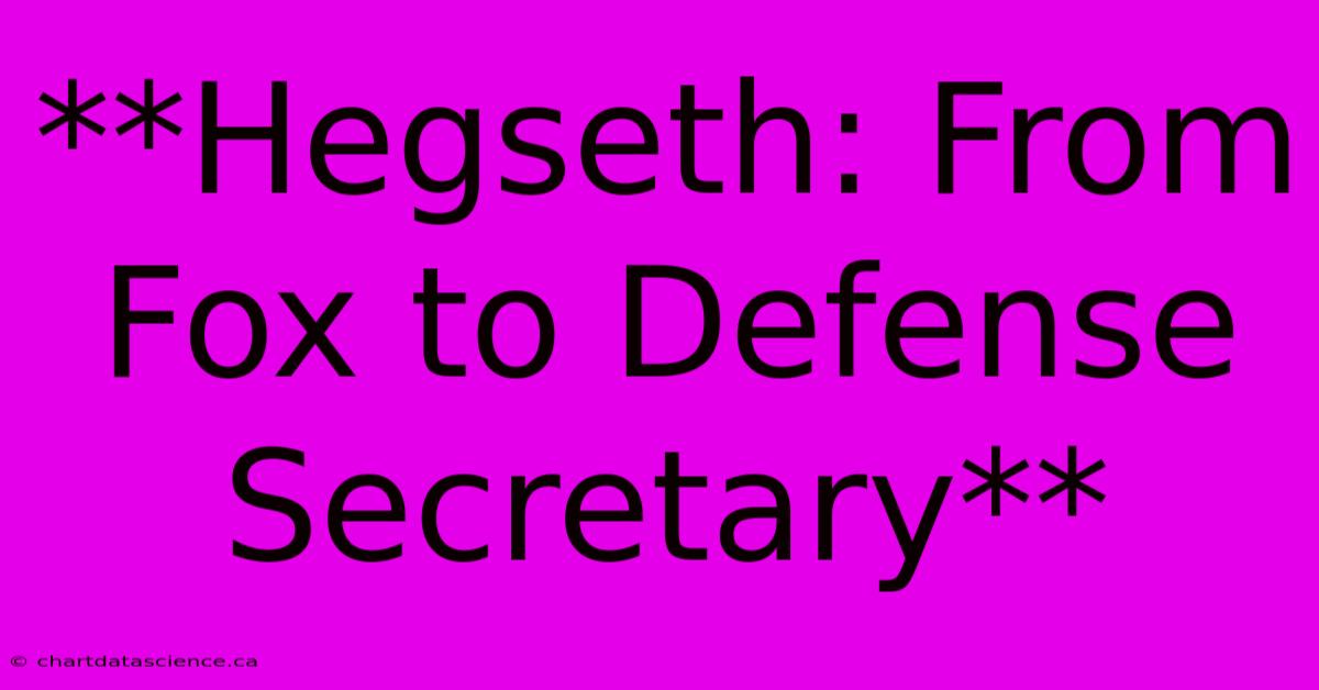 **Hegseth: From Fox To Defense Secretary**