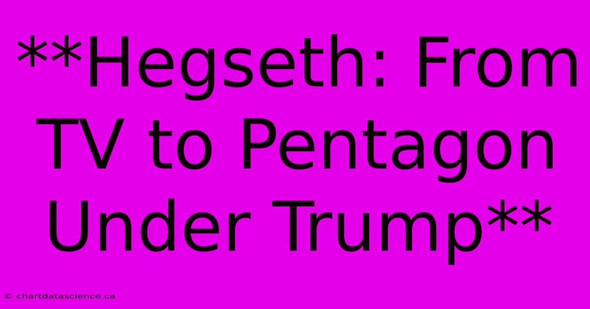 **Hegseth: From TV To Pentagon Under Trump**