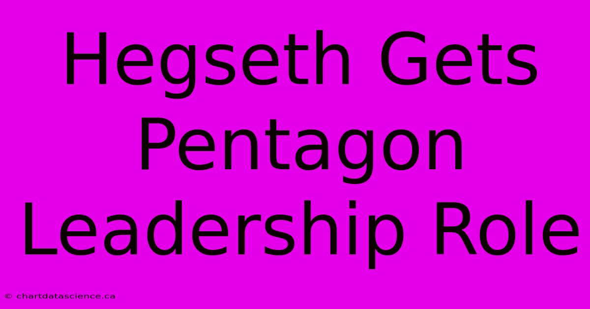 Hegseth Gets Pentagon Leadership Role