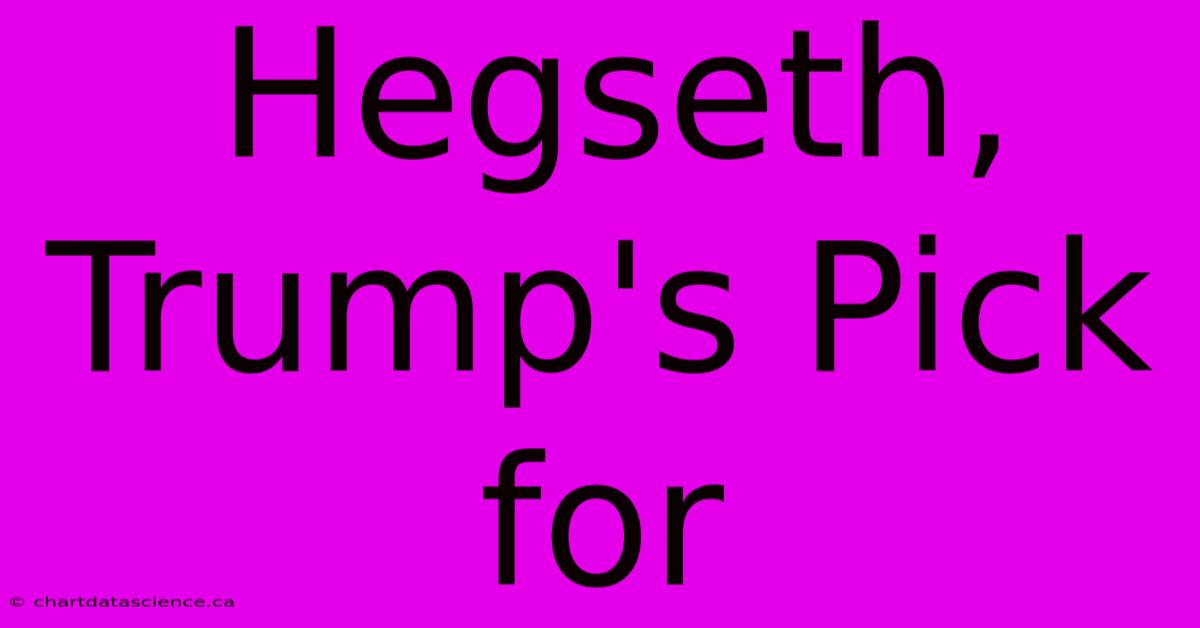 Hegseth, Trump's Pick For 