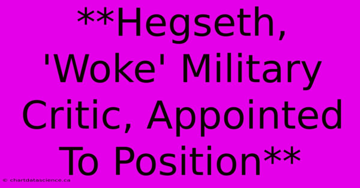 **Hegseth, 'Woke' Military Critic, Appointed To Position**