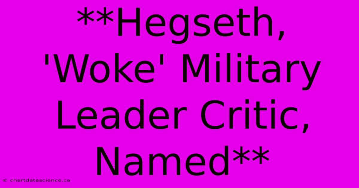 **Hegseth, 'Woke' Military Leader Critic, Named** 